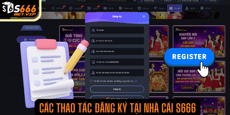 Các thao tác đăng ký tại nhà cái s666